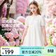 英氏（YEEHOO） 女童連衣裙兒童裙子童裝短袖淑女風(fēng)公主裙氣質(zhì)甜美中大童夏裝 金線(xiàn)毛球白色 【純棉內襯】 110