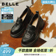 百麗（Belle）復古抓皺牛皮樂(lè )福鞋女26春新商場(chǎng)同款質(zhì)感JK樂(lè )福鞋E9M1DAA6預售 黑色 37 (235mm)