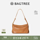 BAGTREE【明星同款】包包樹(shù)奶盒包植鞣皮單肩斜挎腋下通勤Hobo枕頭女士包 焦糖色-中號【磁吸拉鏈款】 高級小眾