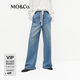 MO&Co.牛仔褲2025春新品含萊賽爾抽繩松緊腰高腰長(cháng)直筒