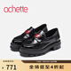 achette雅氏9Q11 漆皮百搭樂(lè )福鞋粗跟心形裝飾單鞋女 14/42-黑色/深紅色 35
