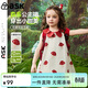 ASK JUNIOR森系兒童裙子夏小童花瓣娃娃領(lǐng)連衣裙女童花苞裙撞色 紅色  120 