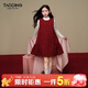 淘町新年連衣裙女童春秋季千金風(fēng)【安可拉紅粗毛呢】小香風(fēng)拜年無(wú)袖裙