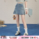 UNIFREE夏款美式復古辣妹水洗做舊高腰百褶工裝牛仔半身裙 藍色1 S