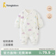 童泰新生嬰兒衣服連體衣夾棉秋冬季0-6月初生寶寶純棉加厚哈衣爬服 紫色花朵 66cm (建議3-6個(gè)月身高60-68cm)