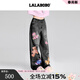 LALABOBO【周深同款】純棉牛仔褲高腰顯瘦小熊印花寬松闊腿褲RBED-WXZC19 灰色 28 建議135-145斤