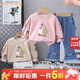 五小七童裝女童春秋季套裝新款洋氣小兒童衛衣春裝寶寶衣服三件套 粉色 80 尺碼7-11月cm