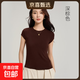 【天絲羊毛混紡】2026夏季新款小飛袖短袖T恤女休閑打底衫女上衣 深棕色 M （90-105斤）