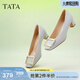 他她（TATA）粗跟單鞋女氣質(zhì)高跟鞋女不累腳方頭真皮單鞋女鞋7YO01AQ4 蘭灰 37