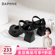 達芙妮官方瑪麗珍女鞋高跟2026春夏新款粗跟厚底鞋子法式復古單鞋小皮鞋 黑色【跟高7cm】 38