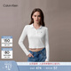 Calvin KleinJeans春秋女士休閑通勤ck刺繡羅紋彈力純色短款長(cháng)袖T恤POLO衫