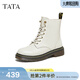 他她（TATA）靴子經(jīng)典英倫風(fēng)復古加絨馬丁靴厚底女靴真皮短靴WUY02DZ4 米白（單里） 38