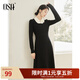歐莎（OSA）小香風(fēng)假兩件黑色連衣裙2025年新款女深秋初冬配大衣裙子 黑色 L