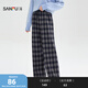 三福（SANFU）休閑褲2025冬季抽繩松緊腰寬松褲腳格子加厚長(cháng)褲女裝512346 寶藍 S