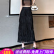 歐貝汐春秋長(cháng)裙2026新款五層流蘇蛋糕裙百搭松緊腰設計感直筒半身裙子 黑色 L