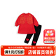 嘟嘟家【加絨加厚】女童套裝兒童拜年服冬裝寶寶裙子兩件套女寶新年童裝 新年紅黑色 90