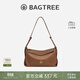 BAGTREE【明星同款】包包樹(shù)奶盒包植鞣皮單肩斜挎腋下通勤Hobo枕頭女士包 烤棕色-中號【磁吸拉鏈款】 高級小眾