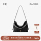 半坡飾族（bampo）中號綿綿包hobo托特包頭層牛皮大容量單肩斜挎包軟包38禮物 墨碳黑（中號升級拉鏈款）