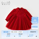 戴維貝拉女童加絨連衣裙秋冬兒童紅色公主裙周歲禮服裙子