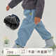 papa爬爬秋冬兒童針織牛仔休閑褲男女寶寶褲子卡通休閑百搭時(shí)髦潮 淺藍色 100 cm