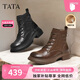 他她（TATA）靴子冬百搭時(shí)尚厚底馬丁靴女短靴子百搭休閑 黑色（絨里） 37