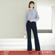 顏域職業(yè)氣質(zhì)通勤西裝褲女秋2024新款長(cháng)褲簡(jiǎn)約百搭褲子高腰微喇褲 深藍 M/38