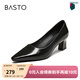 百思圖秋商場(chǎng)新款裸色高跟鞋不累腳粗跟尖頭女淺口單鞋B2616CQ5 黑色 38