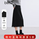 百圖betu女裝冬季新款半身裙松緊腰顯瘦半裙下擺流蘇裙子2411T70 黑色 S