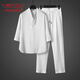 莫代爾高檔棉麻休閑家居服男運動(dòng)透氣夏季中國風(fēng)V領(lǐng)修身中年爸爸兩件套 白色_兩件套【上衣+褲子】 XL _建議125-140斤