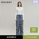 moussy 2026早春新品復古工裝風(fēng)大口袋格紋闊腿長(cháng)褲028IAA31-1035 025花紋黑色 M