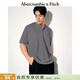 Abercrombie & Fitch經(jīng)典小麋鹿圖案男裝25夏季美式重磅寬松亨利領(lǐng)短袖T恤 深灰色 XL (180/116A)尺碼偏大