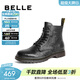 百麗（Belle）潮搭馬丁靴男商場(chǎng)同款牛皮褶皺英倫風(fēng)工裝靴8CM01DD3 黑色-單里 40 (250mm)