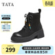 他她（TATA）靴子2025冬季時(shí)尚簡(jiǎn)約女馬丁靴粗跟短靴 黑色 37