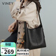 viney牛皮包包女包大容量水桶包休閑單肩大包生日禮物高級感送女友老婆