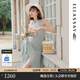 歌力思（ELLASSAY）25夏季新款棉抽褶不規則條紋修身顯瘦無(wú)袖連衣裙女EWB362Y05500 綠條紋 S