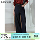 LAGOGO不易褪色闊腿牛仔褲女拉谷谷2025年秋季新款顯瘦寬松長(cháng)褲 深牛仔藍 L