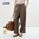 LESS夏拼接撞色高腰長(cháng)褲簡(jiǎn)約時(shí)尚全羊毛休閑九分褲女2P5E11030 257深卡其 M