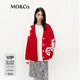 MO&Co.毛衣外套春《新年錦鯉》綿羊毛厚實(shí)寬松MBE1CAR001新年紅 番茄紅色 S S/160