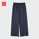 優(yōu)衣庫常規款女裝麻混紡松緊長(cháng)褲/休閑褲473791 69 藏青色 M /160/66A