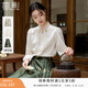 香影新中式立領(lǐng)襯衫女長(cháng)袖2026春季新款盤(pán)扣米白提花正肩國風(fēng)襯衣 米色 S