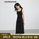 紅袖簡(jiǎn)約氣質(zhì)黑色吊帶裙夏季新款女裝高級壓褶收腰顯瘦U領(lǐng)背心連衣裙 黑050 S
