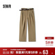 森馬（Semir）休閑褲女長(cháng)褲腰帶ins潮秋季磨毛做舊打褶闊腿褲101524127020B