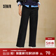 森馬休閑褲女冬季抓絨分割松緊腰寬松長(cháng)褲顯腿長(cháng)簡(jiǎn)約慵懶風(fēng)闊腿褲 黑色90001 M