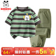 巴布豆男童套裝2026夏季新款兒童戶(hù)外薄款透氣兩件套短袖t恤工裝長(cháng)褲 綠咖條紋 黃圈巴布X_3+軍綠 140