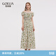 歌莉婭醋酸連衣裙女高知穿搭絕美碎花長(cháng)裙1E7R4K090 5DD英式白玫瑰綠葉印花 M