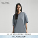 Calvin KleinJeans夏季男女情侶中性休閑通勤舒適ck重磅純棉疊印短袖T恤上衣 PN6-灰藍色 L L  （推薦150-165斤）