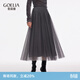 歌莉婭網(wǎng)紗半身裙女秋季穿搭巨好看高腰長(cháng)裙子1E9R2B250 44B煙灰 M