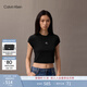 Calvin KleinJeans夏季女士活力少女感休閑ck刺繡時(shí)尚辣妹正肩羅紋短袖T恤 UB1-太空黑 S