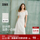 森馬（Semir）連衣裙女設計感重工繡花氣質(zhì)夏2025新款花邊翻領(lǐng)泡泡袖小白裙 米白10312 S