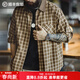 馬登工裝美式復古蘇格蘭格紋長(cháng)袖襯衫燈芯絨拼接翻領(lǐng)格子襯衣男春季 卡其格 XL